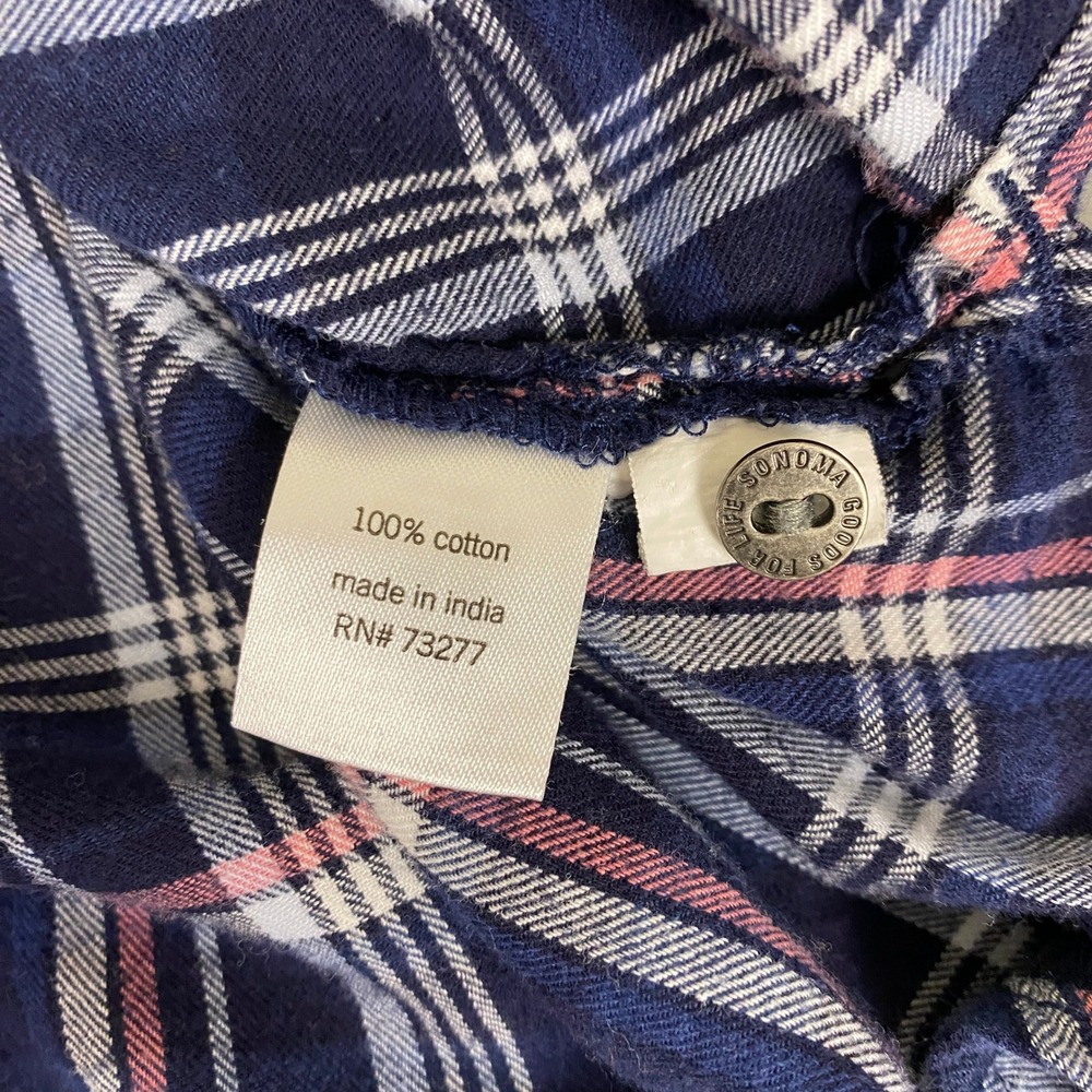 Sonoma Flannel Shirt Women's Size Large‎ Blue Red White Plaid Button Down Shirt - Picture 5 of 9
